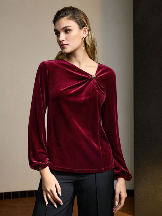 BLUSA PREMIUM ASIMÉTRICA EN TERCIOPELO Blusa 13 CELINAH MOTF XS 