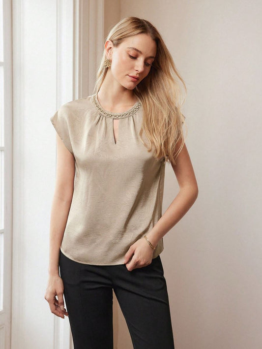 BLUSA PREMIUM CON DETALLE DE CADENA Blusa 10 CELINAH MOTF Beige XS 