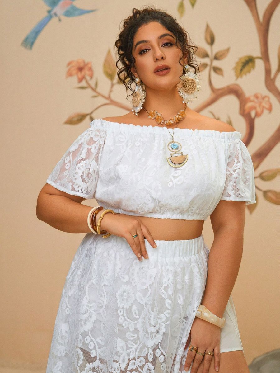 CONJUNTO CON ENCAJE Y HOMBROS DESCUBIERTOS Conjunto Plus Size 04 CELINAH MOTF 