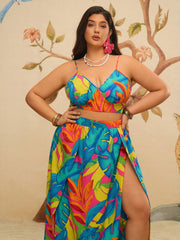 CONJUNTO CON ESTAMPADO TROPICAL DE TIRANTES Conjunto Plus Size 02 CELINAH MOTF 