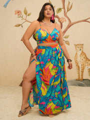 CONJUNTO CON ESTAMPADO TROPICAL DE TIRANTES Conjunto Plus Size 02 CELINAH MOTF 