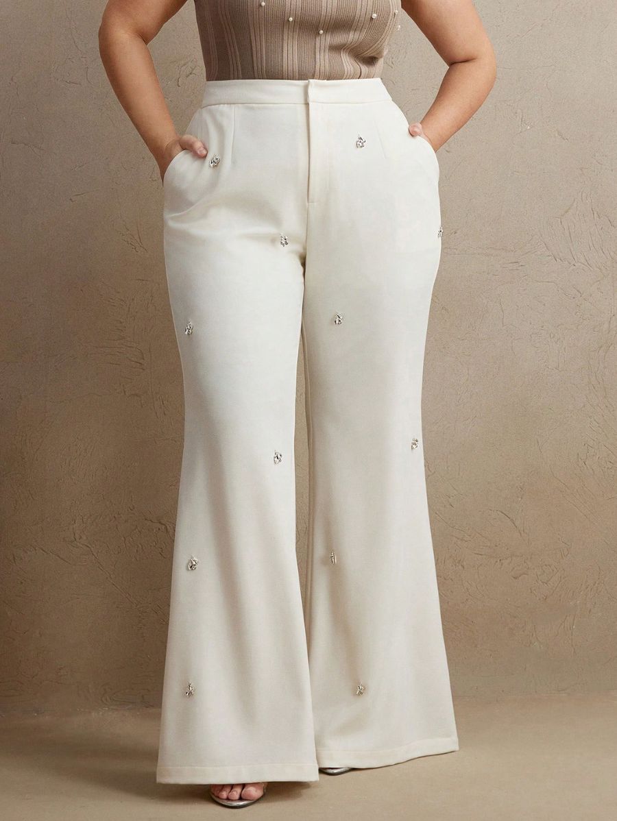 PANTALÓN ACAMPANADO CON PERLAS Pantalón Plus Size 05 CELINAH MOTF XL 