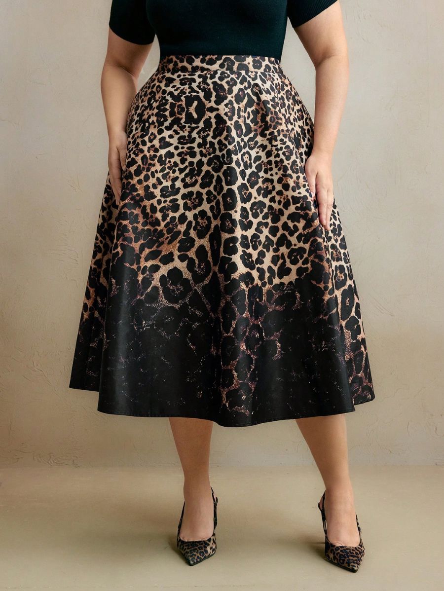 POLLERA MIDI CON ESTAMPADO DE LEOPARDO Pollera Plus Size 05 CELINAH MOTF 1XL 