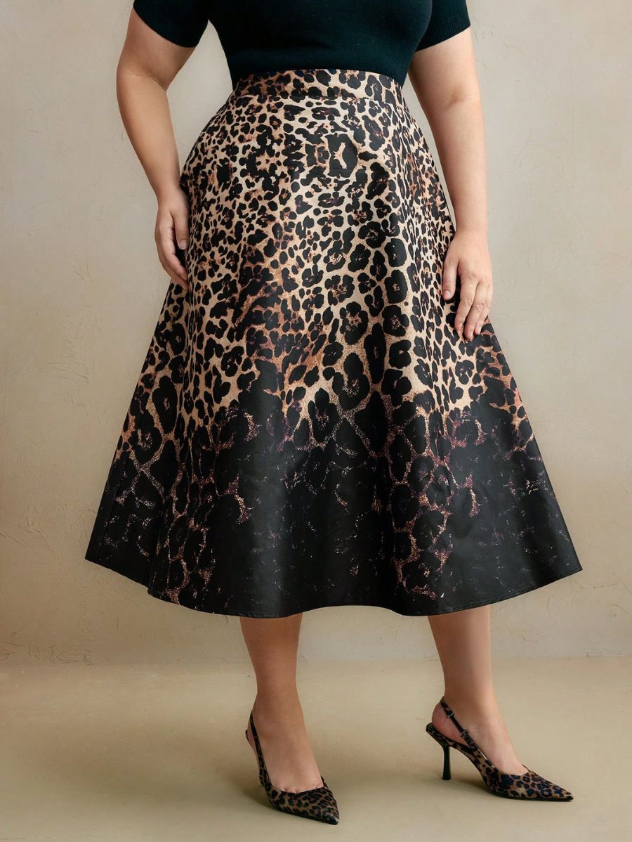 POLLERA MIDI CON ESTAMPADO DE LEOPARDO Pollera Plus Size 05 CELINAH MOTF 