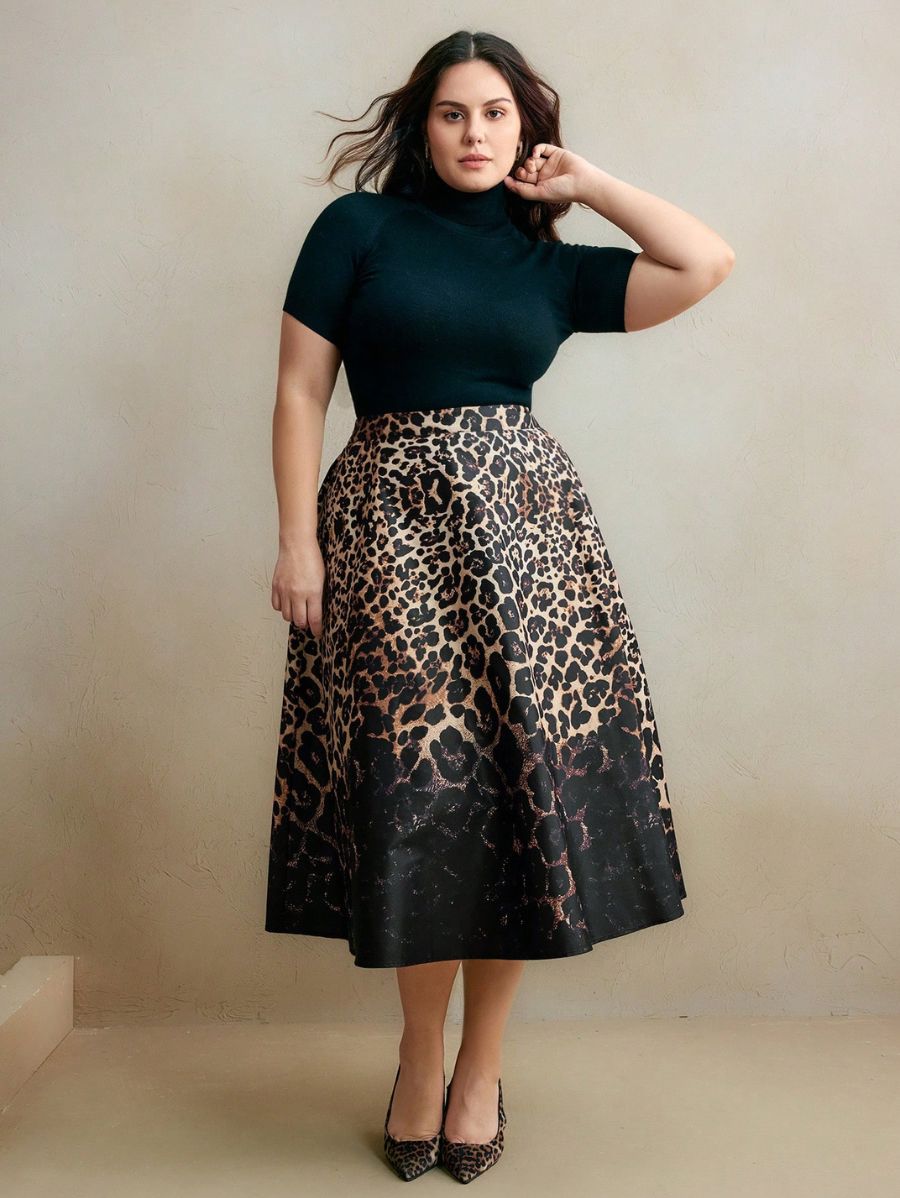 POLLERA MIDI CON ESTAMPADO DE LEOPARDO Pollera Plus Size 05 CELINAH MOTF 