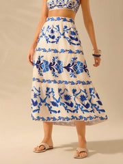 POLLERA MIDI CON ESTAMPADO FLORAL AZUL Pollera 22 CELINAH MOTF 