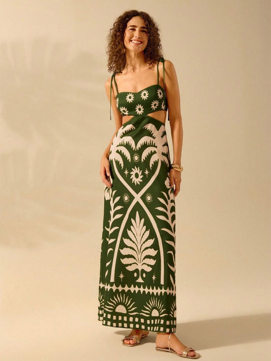 VESTIDO CON ESTAMPADO VERDE TROPICAL Vestido 61 CELINAH MOTF XS 