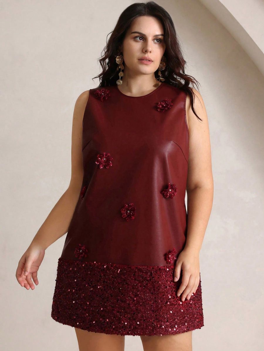 VESTIDO CORTO CON LENTEJUELAS Y FLORES Vestido Plus Size 47 CELINAH MOTF 1XL 